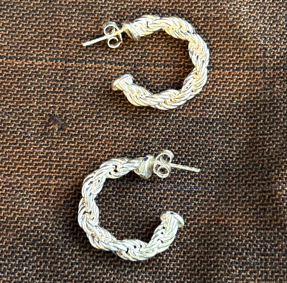 Vintage Italian 925 Sterling Silver Twisted Rope C Hoop Earrings 25 mm 8.9 g
